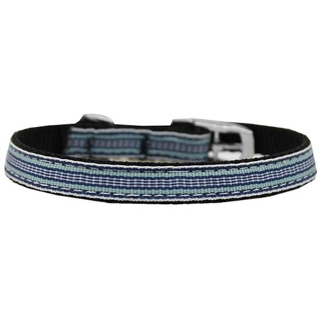 PET PAL Preppy Stripes Nylon Dog Collar with Classic Buckles 0.37 in.Light Blue & White Size 12 PE814288